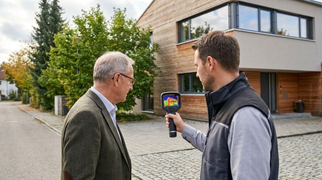 Thermografie eines Wohnhauses in München zur Einschätzung von Wärmeverlusten und Feuchtigkeit